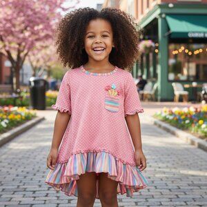 LOVE U LOTS Luxe Boutique Tunic Top Dress 4T Polka Dot Ruffle 3D Flower Applique